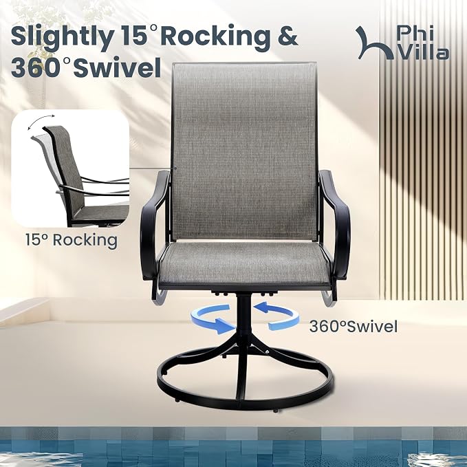 PHI VILLA 5 Piece Patio Set with Firepit Table, 4 Swivel Patio Dining Chairs Textilene Fabric with Metal Frame & 1 28 Inch 50000 BTU Auto-Ignition Propane Gas Fire Pit Table