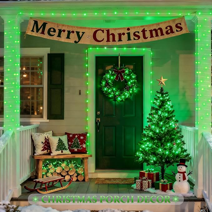 JMEXSUSS 2 Pack Solar Fairy Lights, 33ft 100 LED Green Halloween Lights | Outdoor Waterproof, 8 Modes Solar String Lights for Outside Patio Garden Party Tree Christmas Halloween Decorations