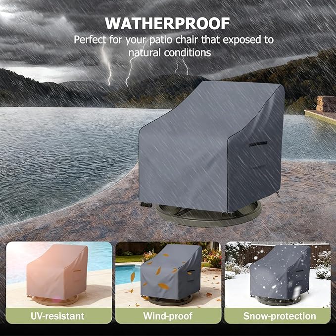 Outdoor Swivel Chair Cover 2 Pack,600D Heavy Duty 100% Waterproof Outdoor Chair Covers,Patio Furniture Covers for Swivel Patio Chairs,27.5" W x 32.5" D x 36" H,Grey