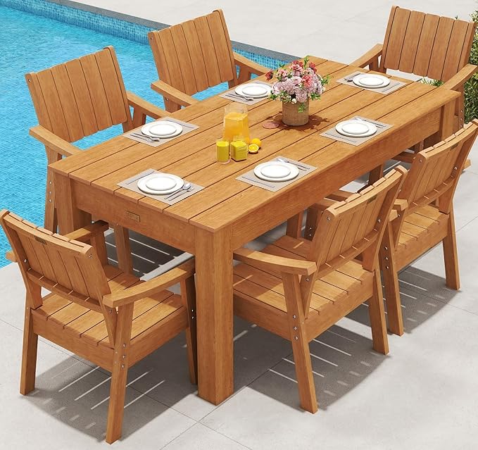 ZHUSI Patio Table and Chairs Set, Outdoor Table and Chairs,HDPE Outdoor Dining Set with Umbrella Hole for Backyard, Poolside