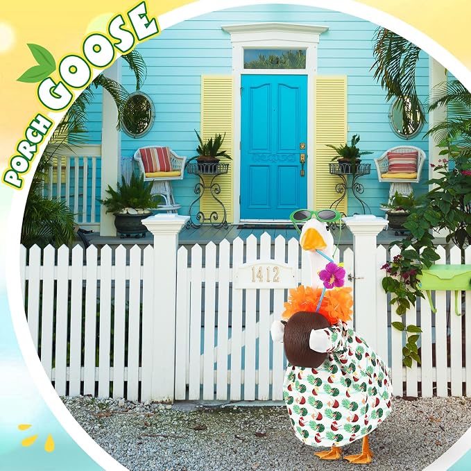 Bikini Porch Goose Outfits with Sunglasses and Swimming Tube for 23" Summer Goose Costume Garden Patio Statue Decor(Coconut)