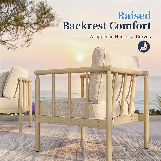 SUNSHINE VALLEY Patio Furniture,Acacia Wood Outdoor Sectional Sofa with 5.5" Ultra-Thick Cushions,Patio Conversation Set,Lawn Garden Backyard Couch Set with Nesting Tables,Beige