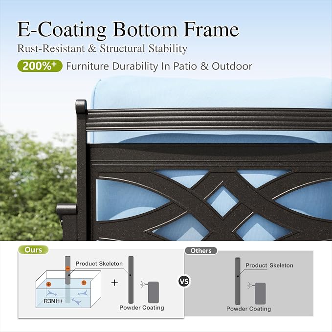 Sophia & William Patio Conversation Set for 5, 3-Seater Sofa, 2 Swivel Chairs and a 45" Fire Pit Table, Metal Outdoor Furniture with 5.75" Extra Thick Cushions, Blue