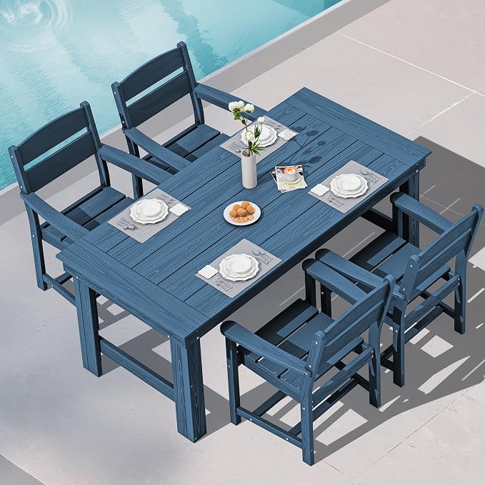 SERWALL HDPE Outdoor Dining Table and Chairs Set for 4 | with Oversized Chair Seat