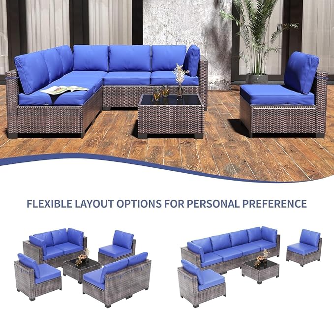Garvee Patio Furniture Set, 7-Piece Outdoor Couches for Patio, Wicker Sectional Sofa with Coffee Table & Cushions
