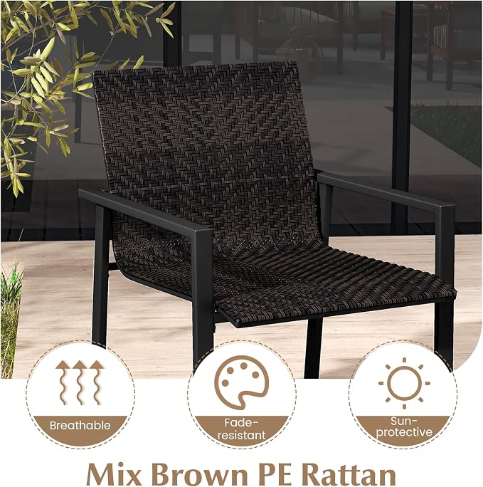HAPPYGRILL 4 Pieces Outdoor Patio Wicker Furniture Set, Conversation Set with Coffee Table, PE Rattan Chairs with Galvanized Metal Frame for Small Space, Balcony, Poolside, Backyard (Mix Brown)