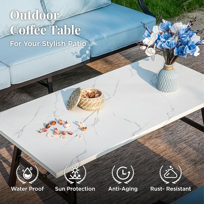 MIXPATIO Patio Furniture Set 6 pcs, Outdoor Patio Furniture, 3-Seat Sofa, 2 Swivel Chairs, 2 Ottomans, Coffee Table and 5.75" Extra Thick Cushion, Patio Conversation Set for Garden Backyard Deck,Blue