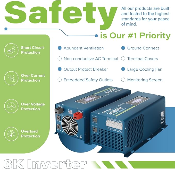 ExpertPower 3000W Pure Sine Wave Inverter Charger | Peak 9000W | DC 12V - AC 110V | LifePO4/ Lithium Battery Compatible | Auto Transfer Switch | LCD Display