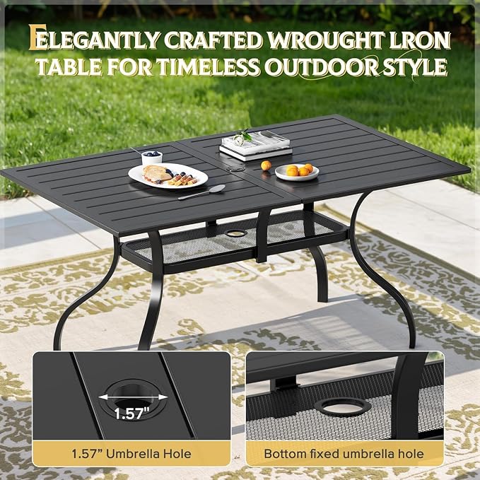 Crownland 7 Piece Furniture Patio Dining Set with Champagne Umbrella, 6 Swivel Metal Chairs and Rectangular Outdoor Dining Table, Outdoor Furniture Dining Set for Lawn, Backyard, Garden(Black)