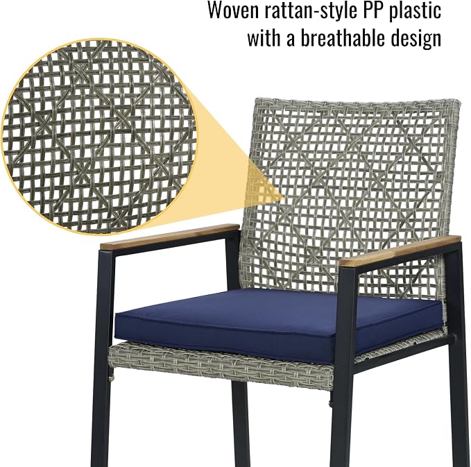 5-Piece Outdoor Patio Furniture Dining Set, All-Weather Rattan Conversation Set with Umbrella Hole, Weather Resistant Tables and Chairs for Garden/Backyard Deck (Light Gray)