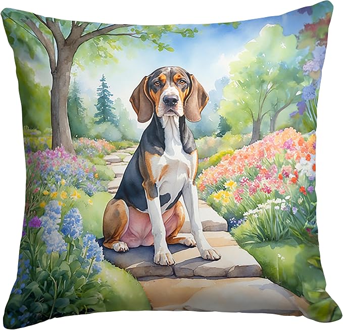 Caroline's Treasures American English Coonhound Spring Garden Throw Pillow Machine Washable, Indoor Outdoor Decorative Pillow for Couch, Bed or Patio, 14Hx14W