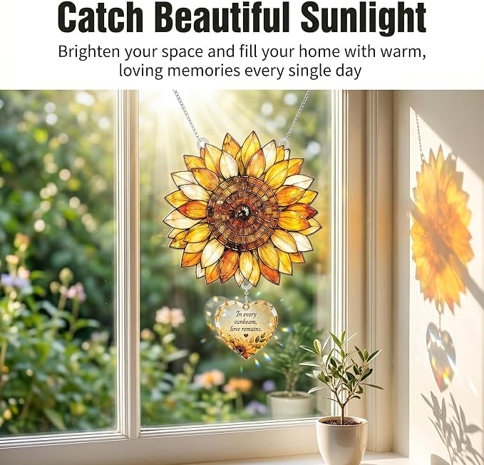 Sunflower Decor 4 inch Memorial Suncatcher for Loss of Loved One, Bereavement Gifts, Sympathy Gifts, in Memory of Loved One Gifts, Remembrance Gift for Loss, Memorial Keepsakes