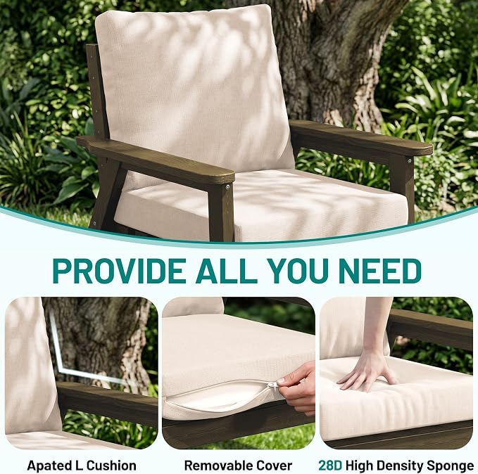 PLUUV 4-Piece HDPE Patio Sofa Set, All-Weather Outdoor Sectional Furniture with Thick Cushions, Modular Couch Set for Deck, Lawn, Brown Frame with Khaki Cushion