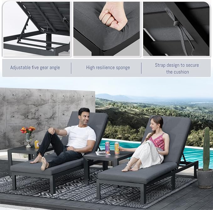 BULEXYARD 9 Piece Luxury Aluminum Outdoor Sectional Sofa with Chaise Lounge & Firepit, Large Modular Patio Furniture Set, 29" Deep Wide Seating, 500 lbs Heavy Duty Conversation Set for Deck, Dark Gray