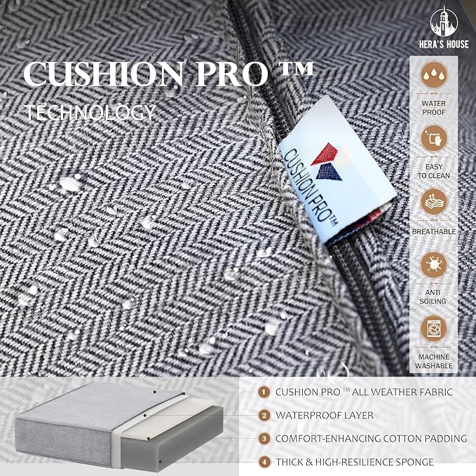 HERA'S HOUSE 6 Pieces Patio Furniture Set with Fire Pit Table, 2 x Single Chair, 2 x Ottoman, 3-Seat Sofa with 45" Fire Pit Table, Outdoor Conversation Set for Garden Poolside Backyard, Grey