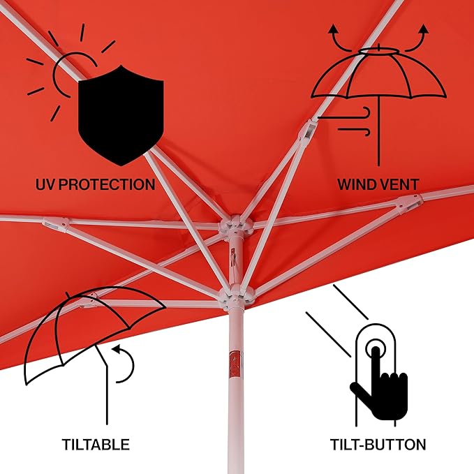 Eyely BMU1202 Noah 9 ft. Classic MidCentury Scalloped Fringe Market Patio Half Umbrella with Crank for Garden, Pool & Deck, Tilt Button and UV Protection
