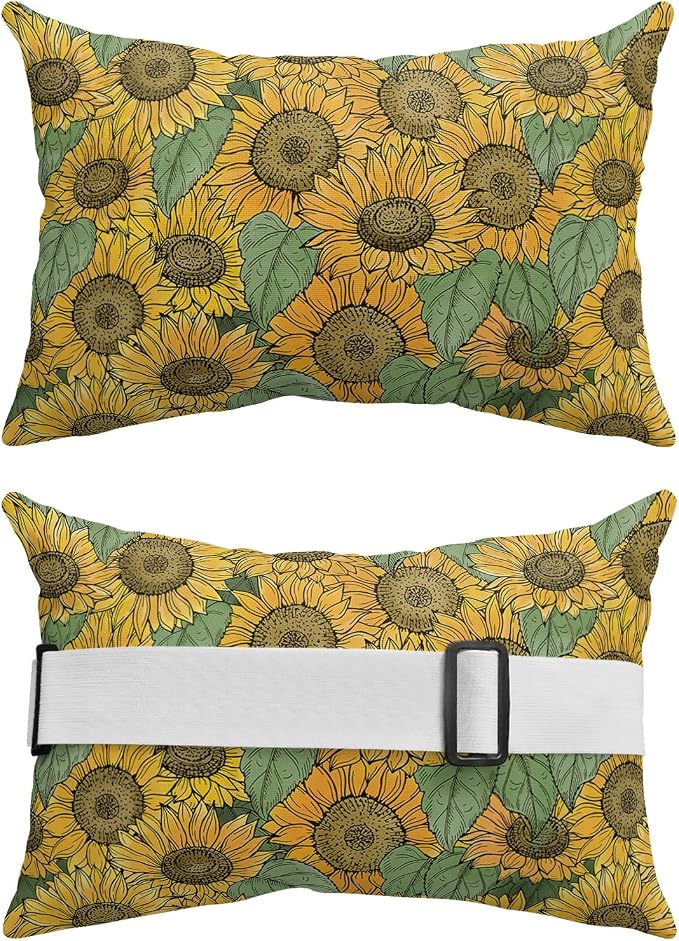 Outdoor Pillows Covers with Inserts Sunflower Rustic Flower Fall Waterproof Recliner Pillow with Adjustable Strap Throw Pillows for Patio Furniture Pool Lounge Chair, 11x16 inch, 2PCS