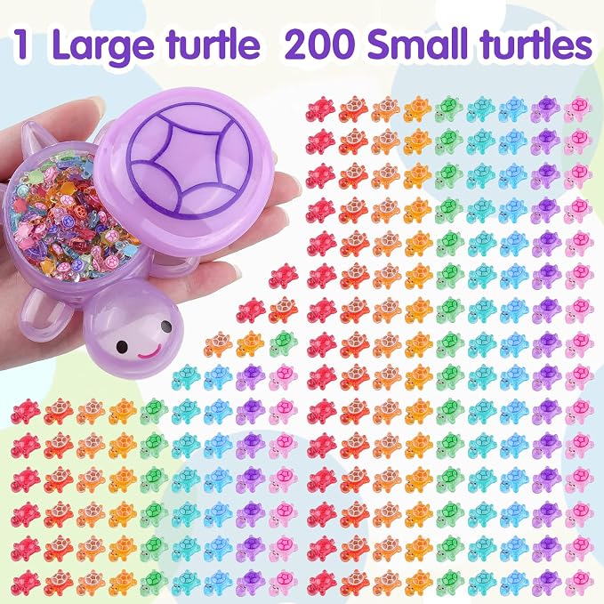 200 Pcs Mini Resin Turtle with 1 Pc Jumbo Resin Purple Turtles, Luminous Miniature Tiny Turtles to Hide Glow in The Dark for Fairy Garden Dollhouse Micro Landscaping