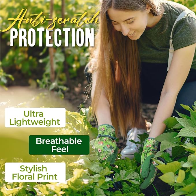HANDLANDY Gardening Gloves for Women, Leather Garden Glove, Gardener Gift | Breathable Floral Ladies Leather Garden Yard Gloves, for Trimming, Weeding, Digging, Planting, Pruning