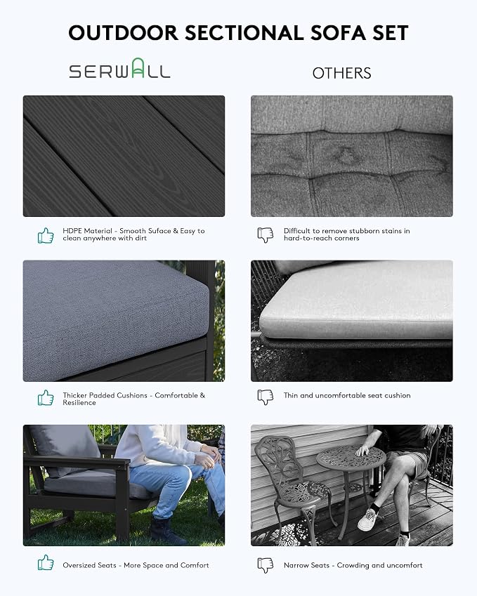 SERWALL HDPE Patio Conversation Set with Side Table