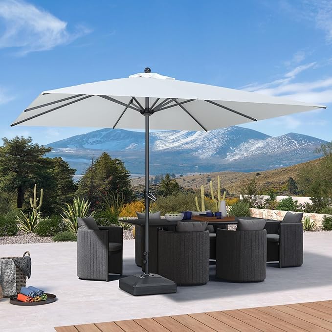 PURPLE LEAF 10' x 10' Square Patio Umbrella Outdoor Table Umbrella Aluminum Frame Market Umbrella Sun Umbrella with 8 Sturdy Ribs for Garden Deck Lawn Pool White