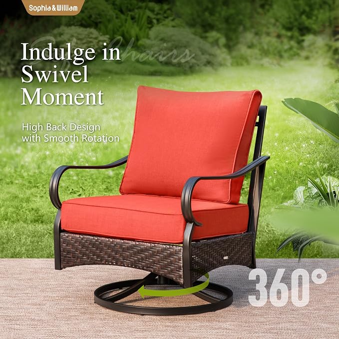 Sophia & William Patio Furniture Set with Fire Pit Table, 4PCS Metal Outdoor Conversation Set with Fire Pit Table, 2 Swivel Chairs,1 Loveseat,3-Seater Couch for Outdoor Seating,Backyard,Porch(Red)