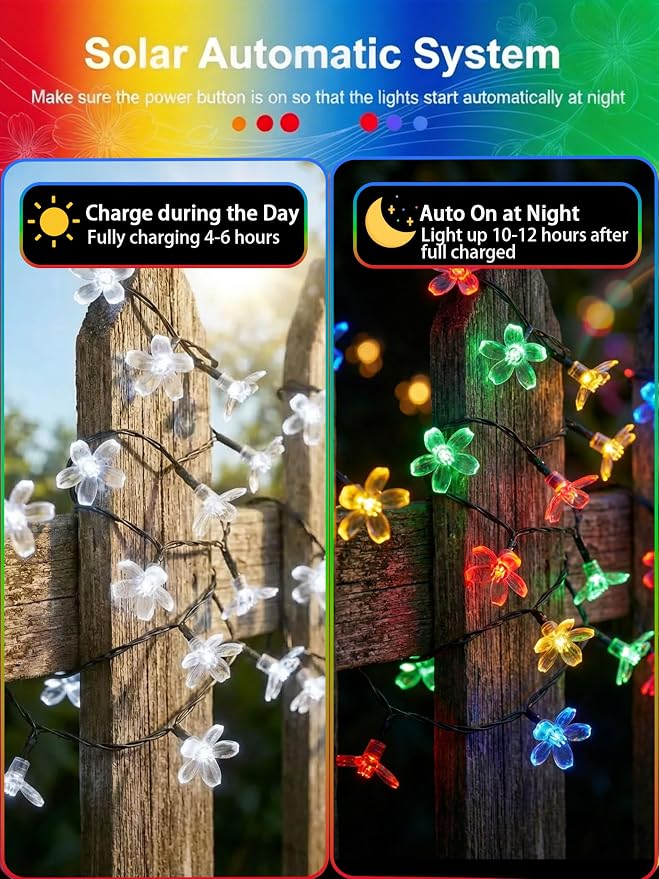ITICdecor 2 Pack 50 LED Solar String Lights Outdoor Waterproof Flower Solar Lights for Garden Yard Fence Patio Christmas Tree Wedding Party Decor(Multicolor)