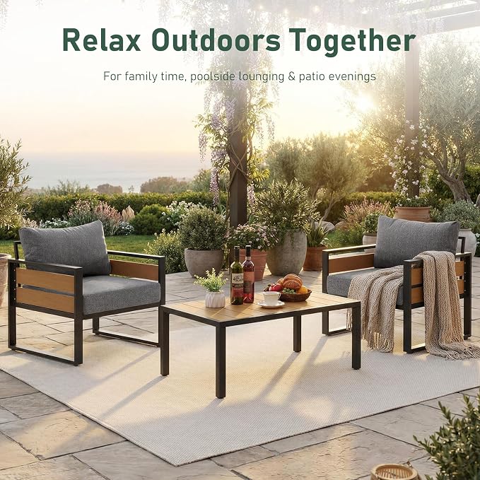 Furnimart Patio Furniture Set, 2-Piece Metal Outdoor Sectional, 2-Seat Patio Conversation Set with Deep Seating, Thick Cushions & Coffee Table for Backyard, Porch & Deck, Gray