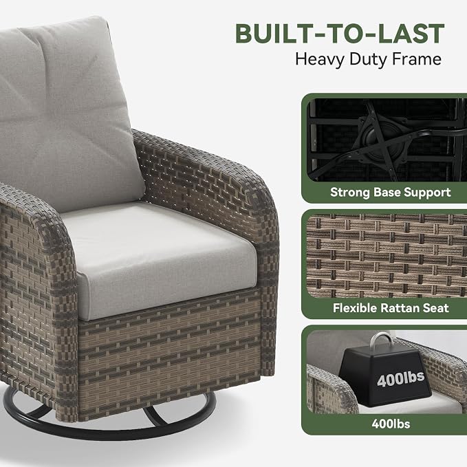 Aoxun 7-Piece Patio Furniture Set with Thick Cushions, Wicker Outdoor Sectional Sofa with High Back Swivel Rocker Chairs, Outdoor Patio Furniture Set with Coffee Table & Ottoman, Grey