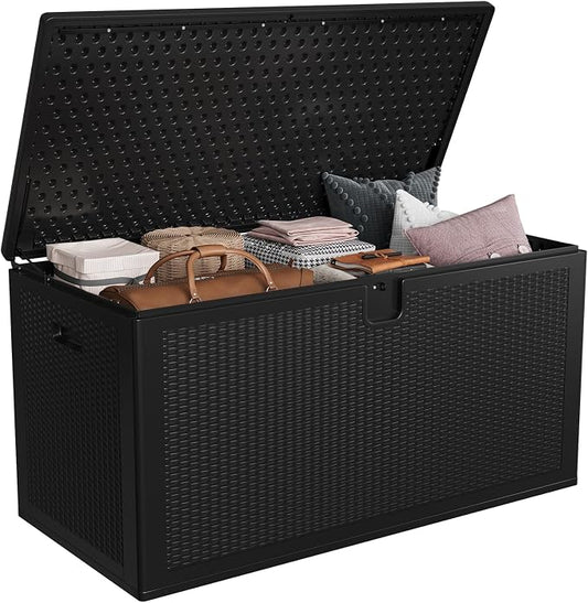 150 Gallon HDPE Deck Box, Heavy-Duty Outdoor Storage Box with Lockable Lid, Waterproof & UV Resistant Resin Storage for Patio Furniture Cushions, Garden Tools, Pool Accessories - Brown