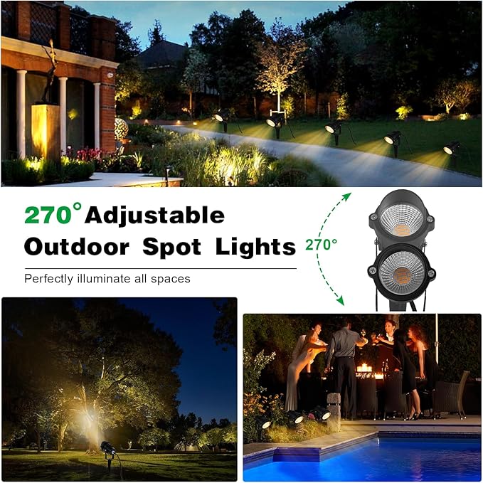 Outdoor Landscape Spotlights, 120V LED Spot Light Waterproof for Garden and Yard Up Lighting, Warm Light Outdoor Spotlight Accent Lighting Fixture with 5.9 FT Plug Cord, 3 Pack