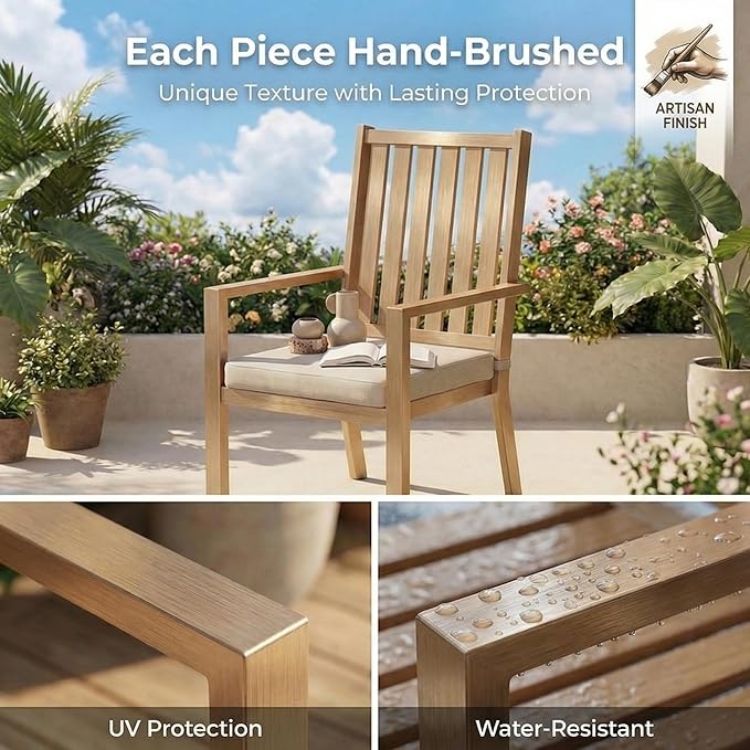 RoyalCraft Aluminum Outdoor Patio Chairs Set of 6, Outdoor Chairs with Waterproof Cushions, Outdoor Dining Chairs with Armrests, Metal Patio Furniture Set for Porch, Balcony, Deck, Backyard, Brown