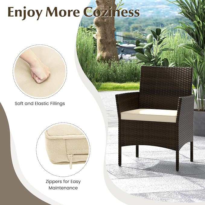 Tangkula 8 Piece Patio Rattan Conversation Set, Outdoor Wicker Furniture Set with Chair, Loveseat & Tempered Glass Table, Cozy Seat Cushions, Outside Sectional Sofa Set for Backyard, Porch (2, Beige)