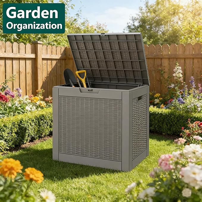 Outdoor Storage Box, 32 Gallon Resin Deck Boxes Outdoor Waterproof For Patio Furniture, Garden Tools, Pool Supplies, Lockable And UV Resistant (a Set of 2,Rattan Gray)