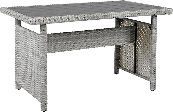 Polibi 5-Piece Outdoor Sectional Conversation Set Sofa, Rattan Wicker L-Shaped Patio Furniture Sets with 2 Extendable Side Tables, Patio Dining Table,Patio Benches for Outdoors,White