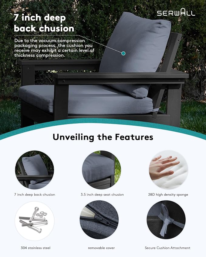 SERWALL HDPE Patio Conversation Set with Side Table