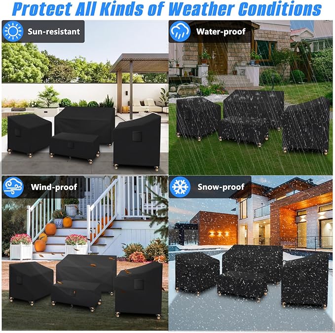 SIRUITON Patio Furniture Covers 4 Piece Set Waterproof Outdoor Patio Furniture Set Covers, 600D Heavy Duty Durable and Water Resistant Fabric Fit for Chairs, Couch, Coffee Table -XX-Large Black