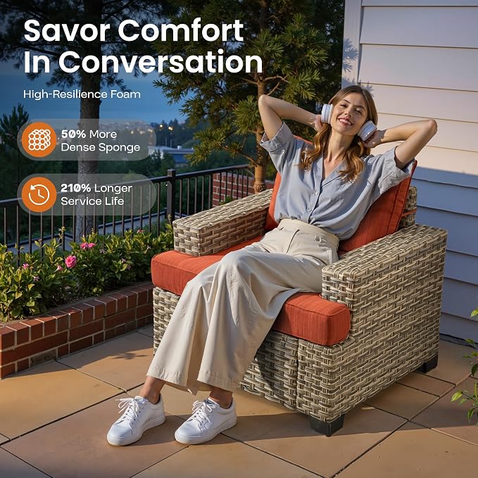 ovios 7 Piece Patio Sectional Furniture, Rattan Wicker Coversation Couch Set, Outdoor Sofa Set for Outside Porch Balcony Backyard Pool,Orange