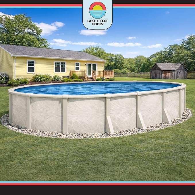 Lake Effect Pools 'Forever' 18 ft x 33 ft Oval Above Ground Swimming Pool | 54 Inch Steel Side Walls | Kit Includes: 25 Gauge Overlap Liner & Widemouth Skimmer