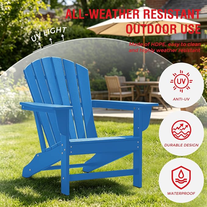 Costaelm Patio Conversation Set, Outdoor Chairs Set of 5 Balcony Firepit Furniture Outdoor Adirondack Round Table and Chair Backyard Furniture Set for Lawn Porch Pool Garden, Pacific Blue