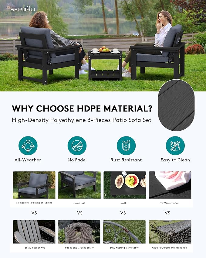 SERWALL HDPE Patio Conversation Set with Side Table