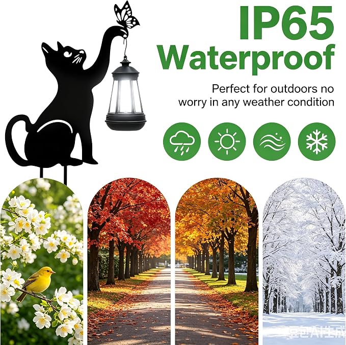 2 Pcs Black Cat Solar Lights Outdoor - Cat Lover Gifts for Mom Woman Grandma,Garden Decor with Butterfly Decorative Metal Stake Housewarming Ornament for Yard Pathway Lawn Patio