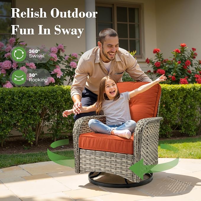 9 Pcs Patio Furniture with Fire Pit Table, Outdoor Rattan Wicker Conversation Set with Glowing Coffee Table, Comfy Sectional Sofa for Porch Balcony Backyard Pool, Orange