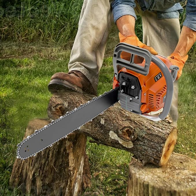 20Inch Gas chainsaw 58CC Power Chain Saw Weed Eater Gas Powered Lawn Mowers Clearance for Tree Pruning Farm Ranch Wood Cutting and Garden Tools (20inch 58cc Orange)