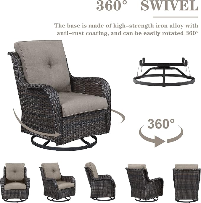 Belord Patio Furniture Set 6 Seats, Outdoor Swivel Rocker Patio Chairs, Oversized Outdoor Sectional Couch, Two 3-Seater Sofas with Coffee Table, Ideal for Porch, Deck, Brown Wicker/Gray