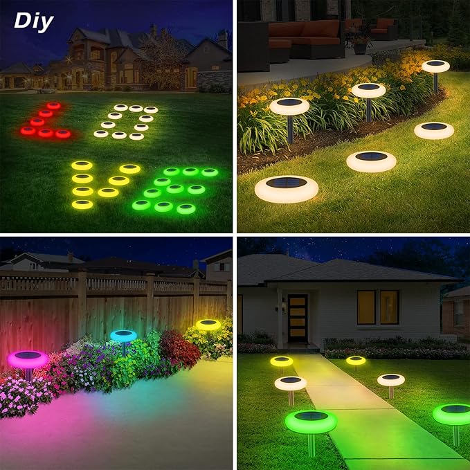 Lightonight Solar Lights Outdoor Color Changing, Colorful Solar Garden Lights for Outside, 2 Pack Multicolored Solar Pathway Lights Auto On/Off, Yard Lights for Lawn/Walkway/Driveway