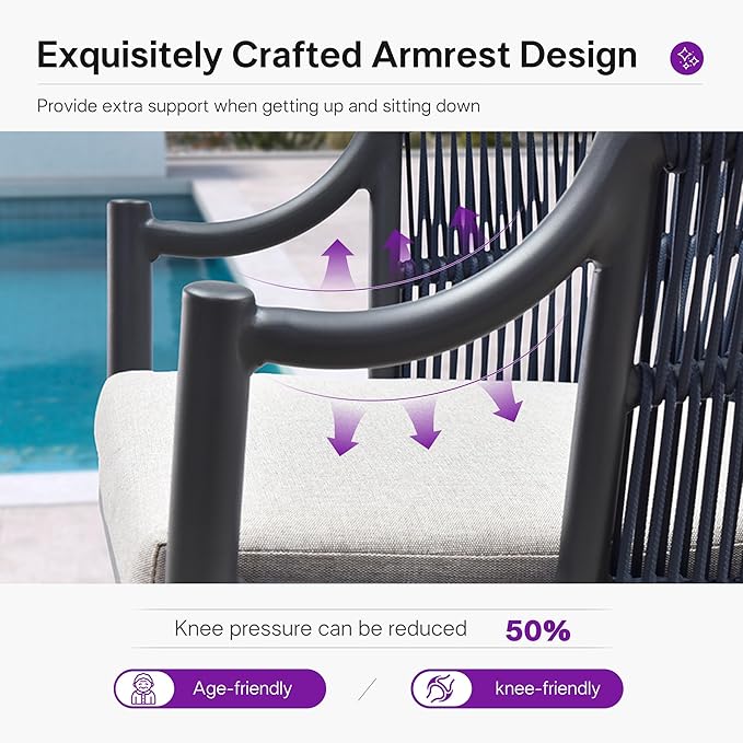 PURPLE LEAF Outdoor Dining Set for 6 with Waterproof Furniture Cover All Weather Patio Dining Set with Rectangular Aluminum Table and Wicker Dining Chairs for Garden Deck Backyard Kitchen, Grey