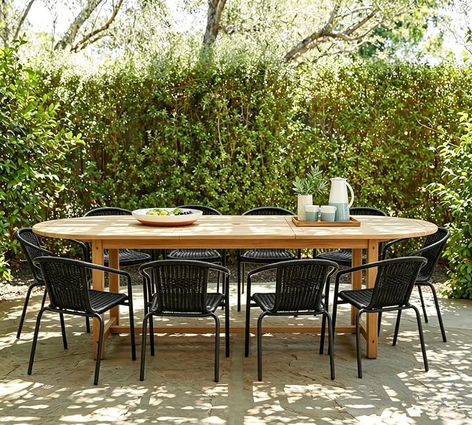 8 Piece Patio Chairs Set, Stackable Outdoor Rattan Chairs, Weatherproof Wicker Patio Seating for Balcony, Porch, Lawn, Small Patio Furniture Set for Backyard, Garden, Poolside, Black