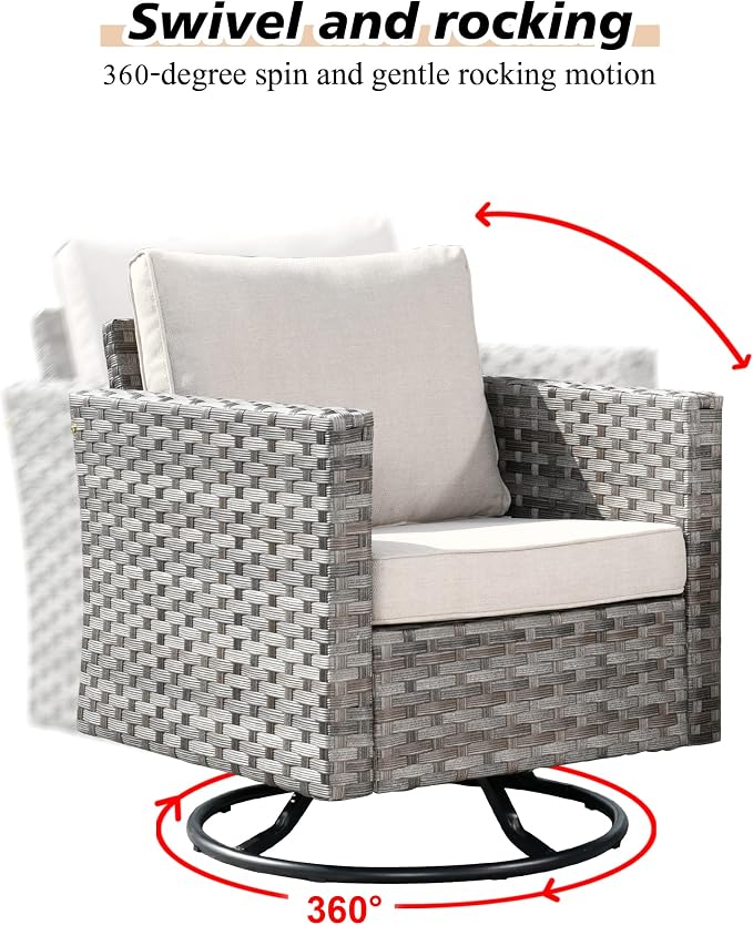 HOOOWOOO Outdoor Patio Sectional Furniture Sofa Set with Fire Pit Table,10 Piece Modern Wicker Couch with Swivel Chairs,Modular Conversation Seating Set with Widened Armrest for Garden(Beige Tan)