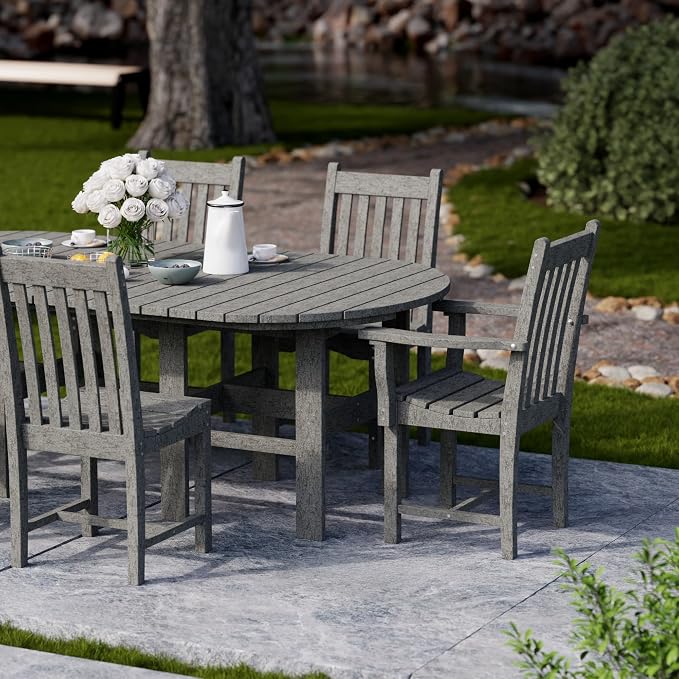 Wildridge Classic 7-Piece 44"x84" Dining Set, Dark Gray - Outdoor Weather Resistant Recycled Plastic Furniture for Patio